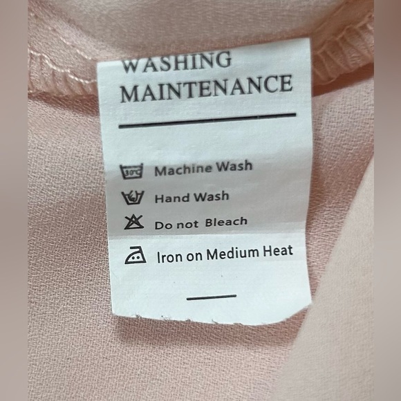 Elegant Blush Pink Sheer Long Sleeve Blouse with Bow Tie at Neckline. - Picture 7 of 8